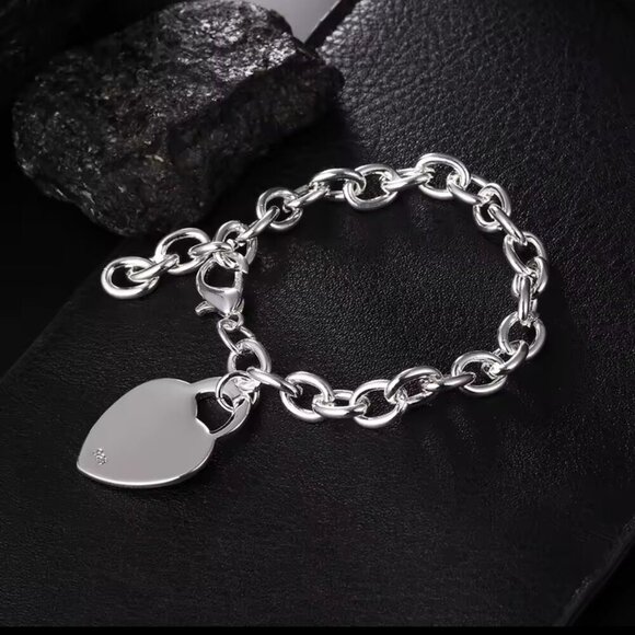 Sterling Silver 925 Chain bracelet with Heart Charm #1224 - Picture 7 of 9